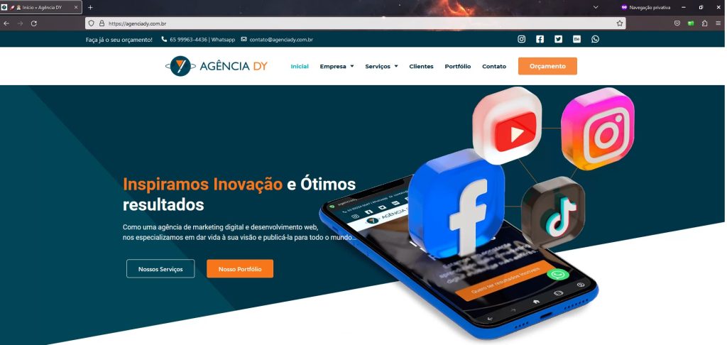 Exemplo de domínio comercial, empresa Agência DY, uma das maiores do Brasil em Marketing Digital.