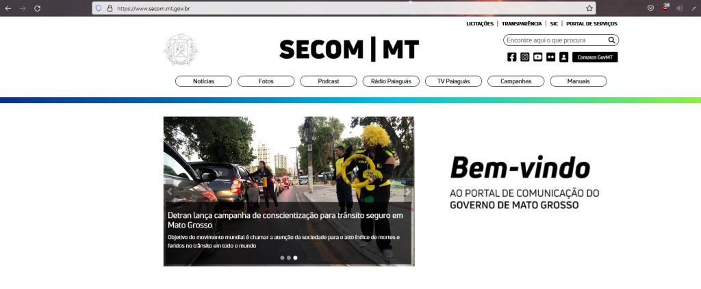 Imagem real do site da SECOM, site oficial de um orgão do Governo de Mato Grosso.