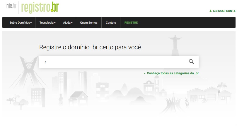 Imagem real do site registro.br, onde possui uma aba de testes para verificar se há ou não disponibilidade por aquele registro no Brasil e no mundo.