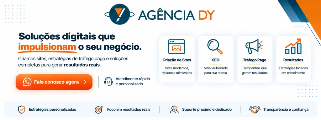 CTA final da página '' criação de um site profissional em 2026 '' dentro do site da Agência DY
