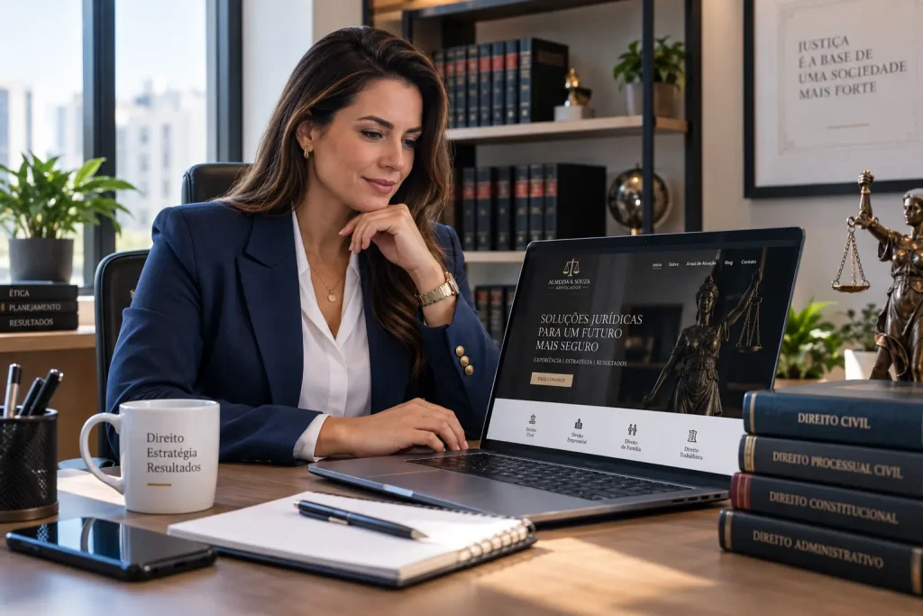 advogada organizando o marketing para advogados no site do escritório