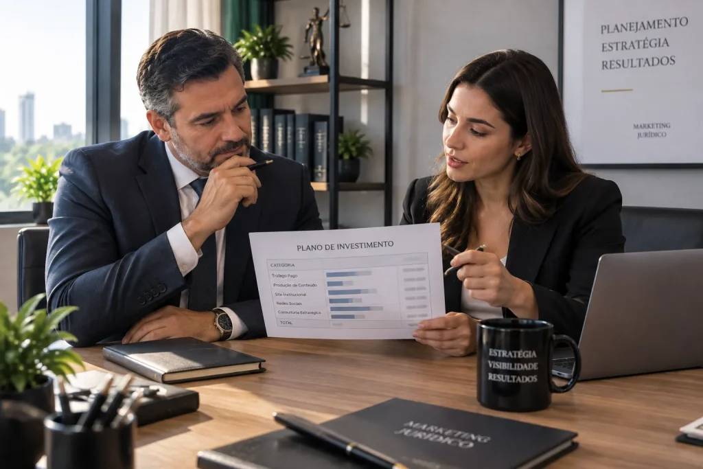 reunião sobre quanto custa investir em marketing para advogados