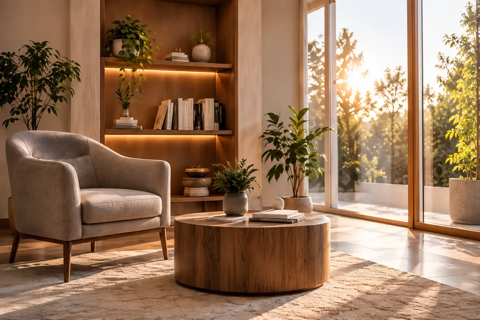 Criação de sites para psicólogos - consultório acolhedor com poltrona e plantas