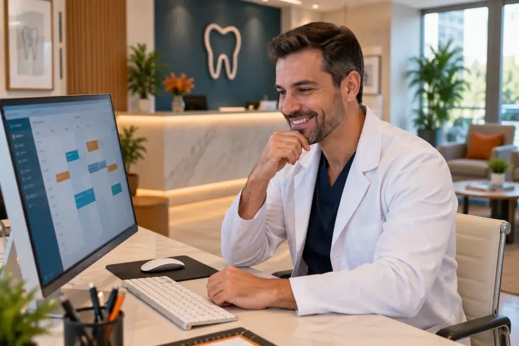 Dentista organizando estratégias para como conseguir mais pacientes para dentistas