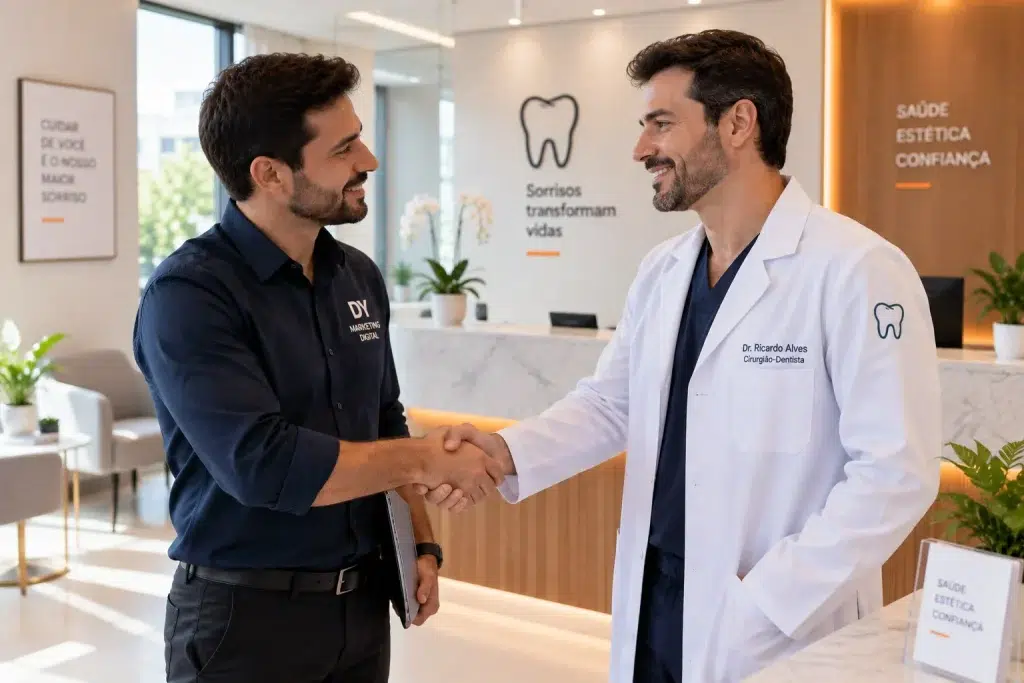 Dentista fechando proposta de marketing digital