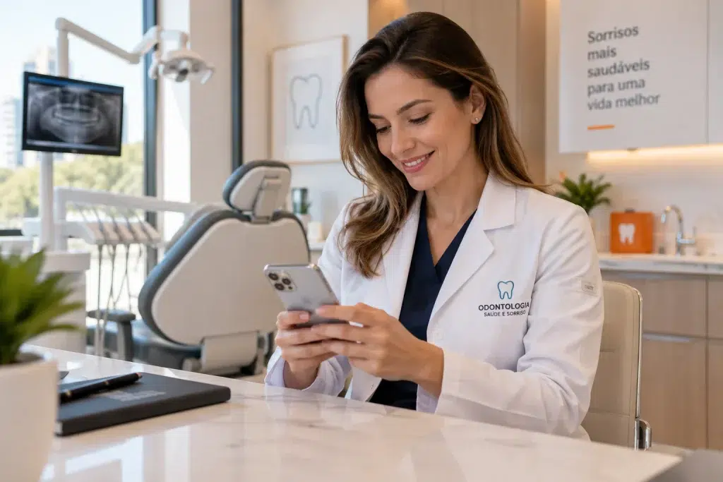 Dentista avaliando o marketing para dentistas do próprio consultório