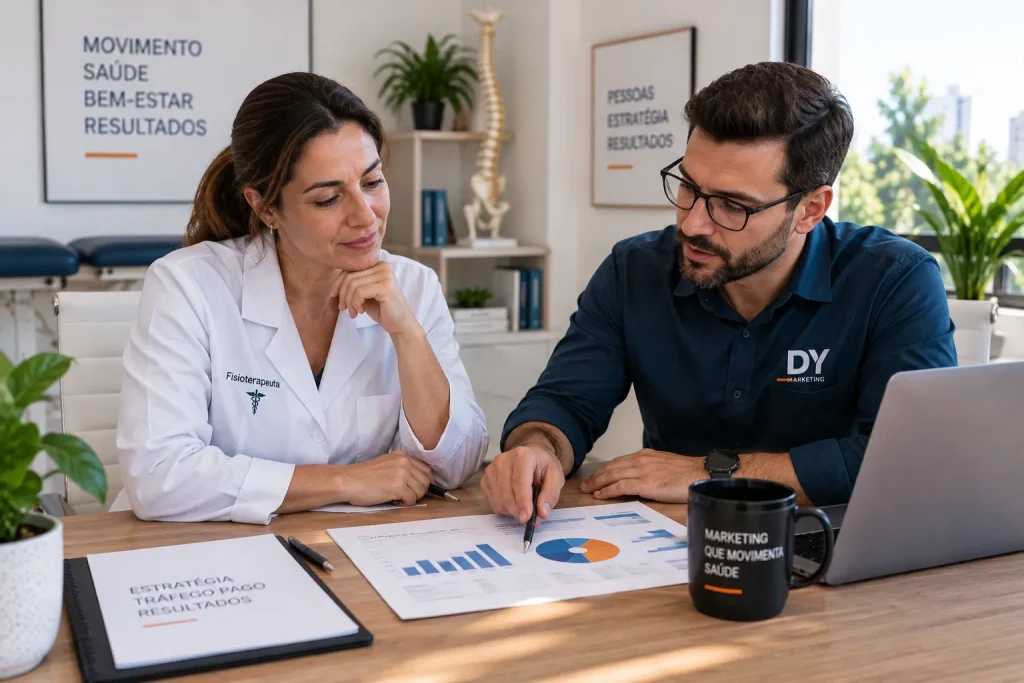 Consultoria explicando quanto custa investir em marketing para fisioterapeutas