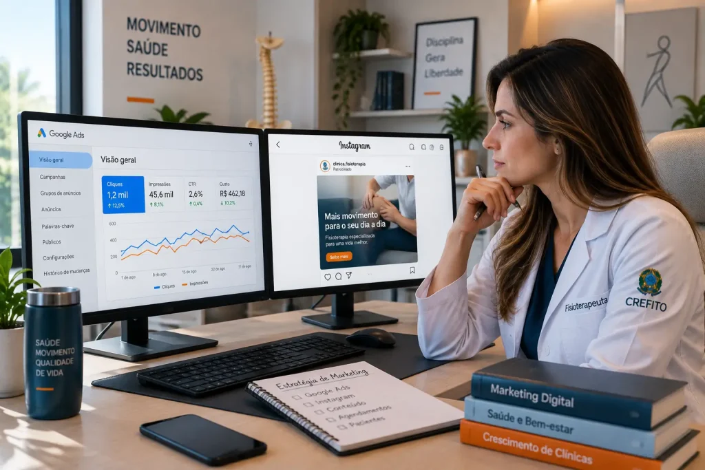 Comparação entre Google Ads ou Instagram para fisioterapeutas em painéis de anúncio