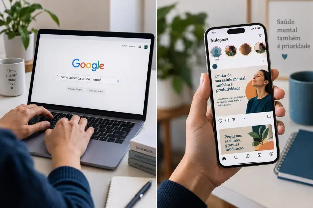 Comparação visual de Google Ads ou Instagram para psicólogos em anúncio digital