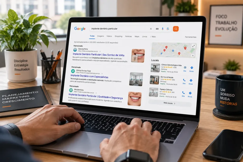 Busca ativa por implante dentário no Google Ads