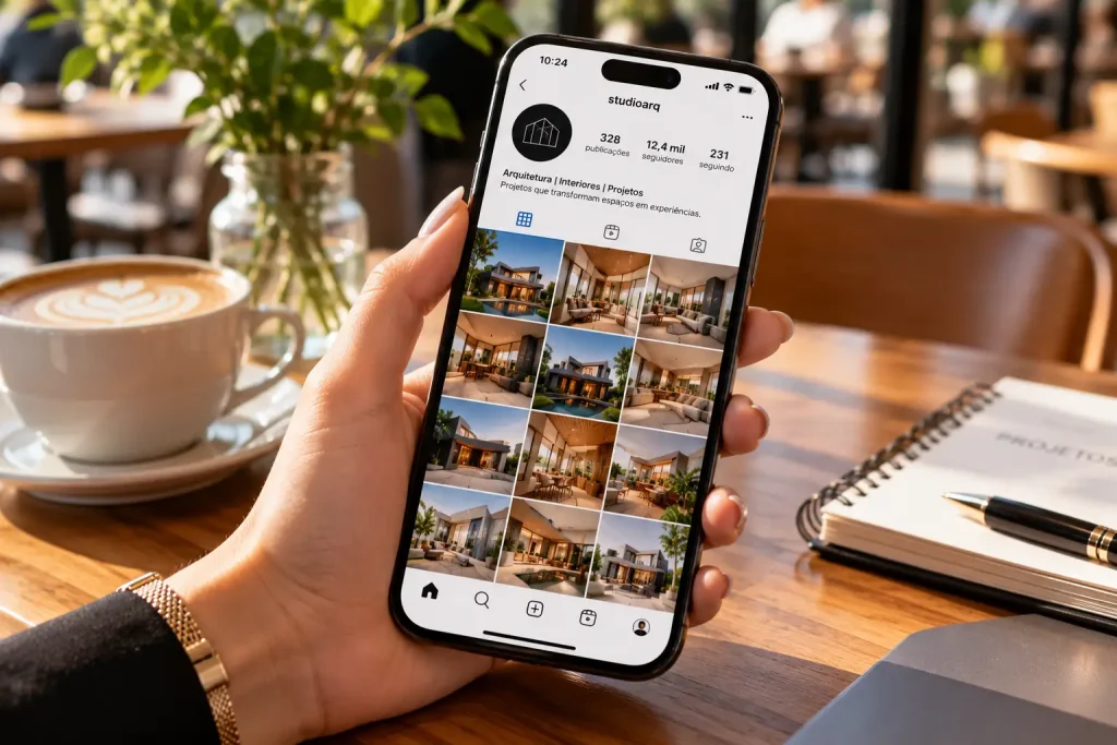 Feed de Instagram bem cuidado ajuda a decidir Google Ads ou Instagram Ads para arquitetos