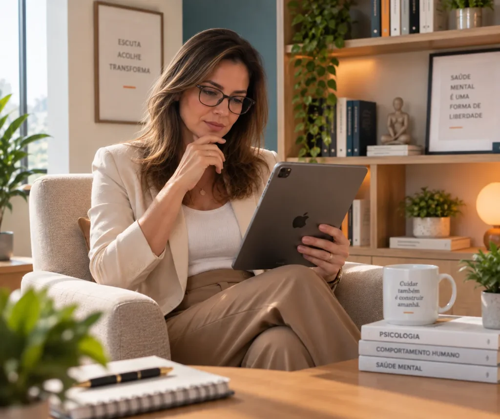 psicologa com tablet consultorio agencia dy