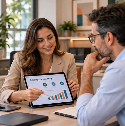 Reunião sobre custo de marketing para psiquiatras