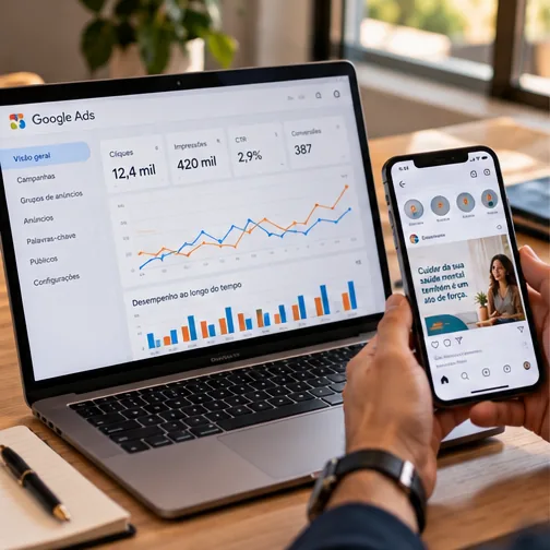 Comparação entre Google Ads ou Instagram para psiquiatras lado a lado
