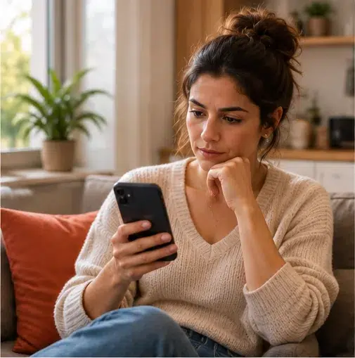 mulher pesquisando nutricionista celular
