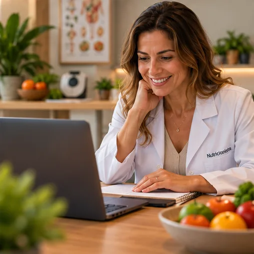 nutricionista analisando resultados marketing
