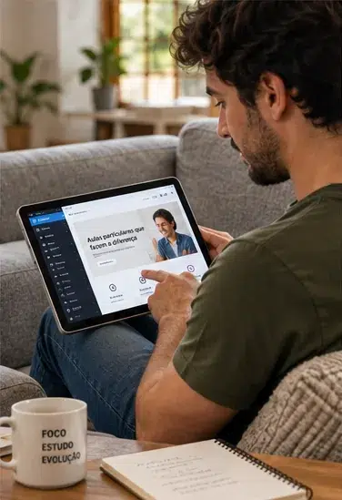 professor criando site tablet