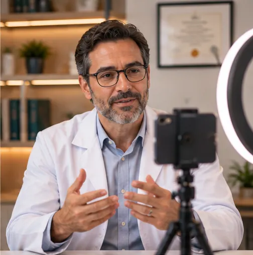 psiquiatra gravando video consultorio