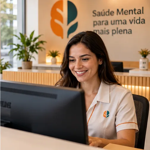 Psiquiatra planejando marketing para psiquiatras em consultório acolhedor